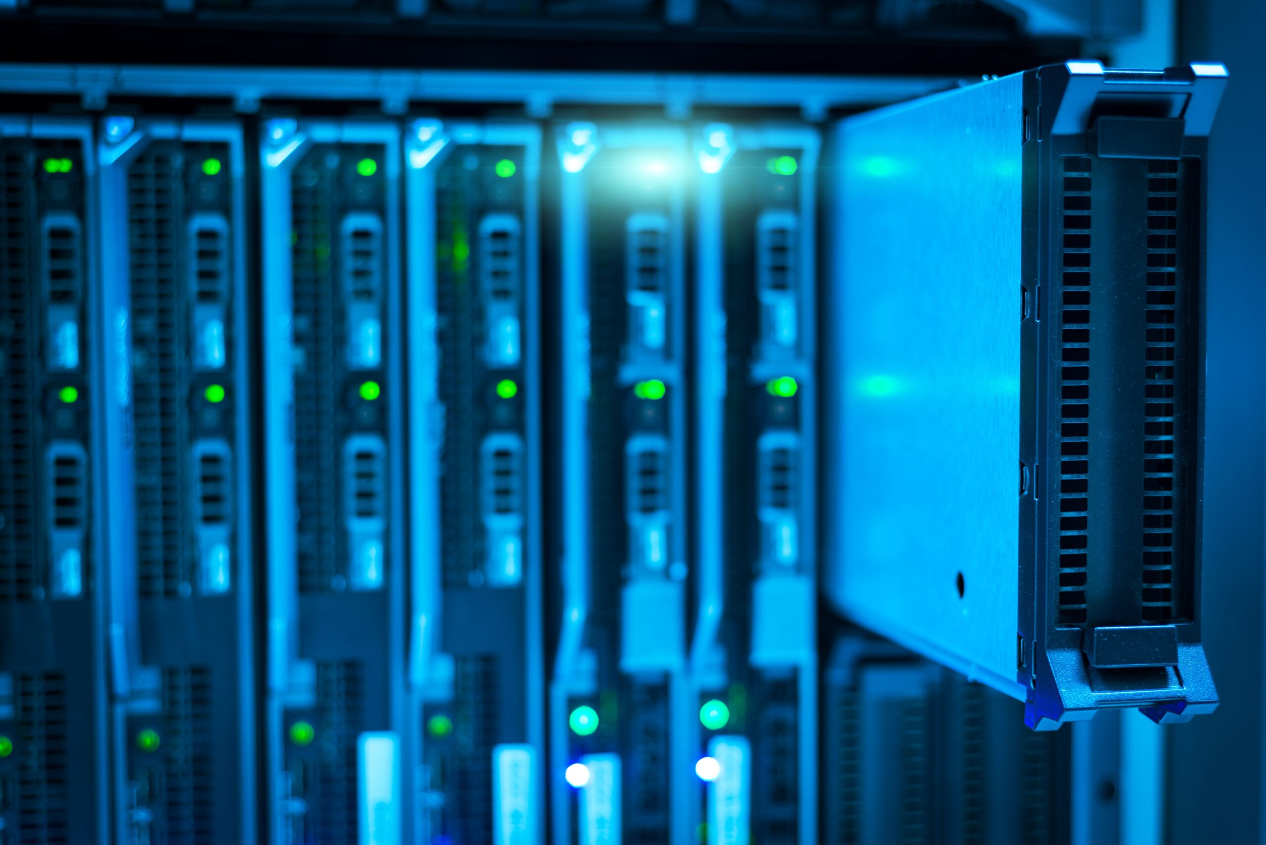 The inside of a data center showing the computing mechanical parts.