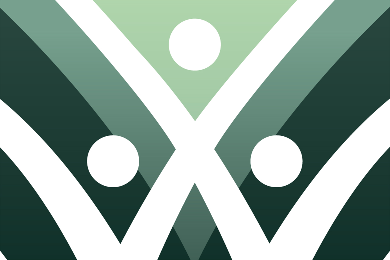 Better Arguments and William & Mary logo. 2 overlapping white V's on top of a gradient light to dark green background.